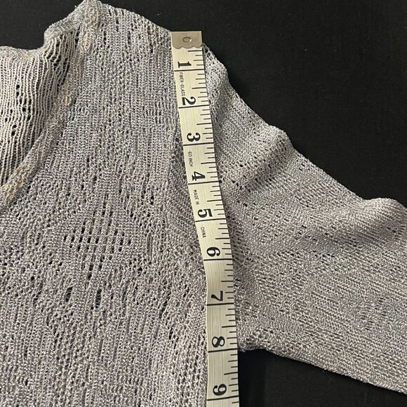 Vintage 90s / Y2K | Eye Candy | Silver Metallic | Tie Front | Fringe Cardigan - Picture 10 of 11